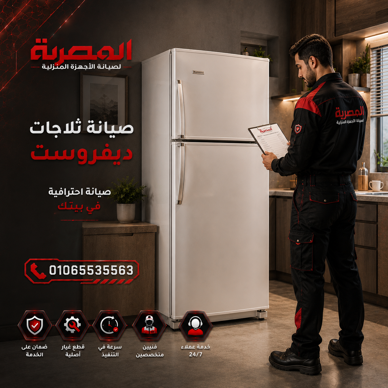صيانة ثلاجة ديفروست وفحص تسريب المياه وضعف التبريد