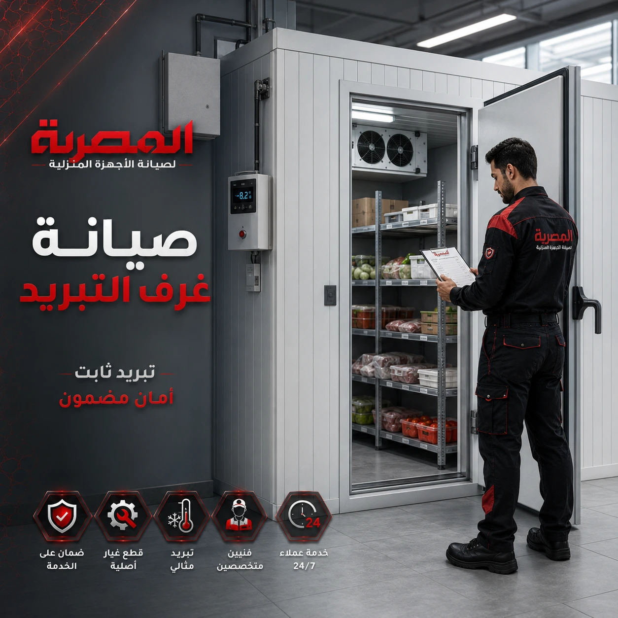 صيانة غرف تبريد وفحص وحدات التبريد والتحكم في درجة الحرارة